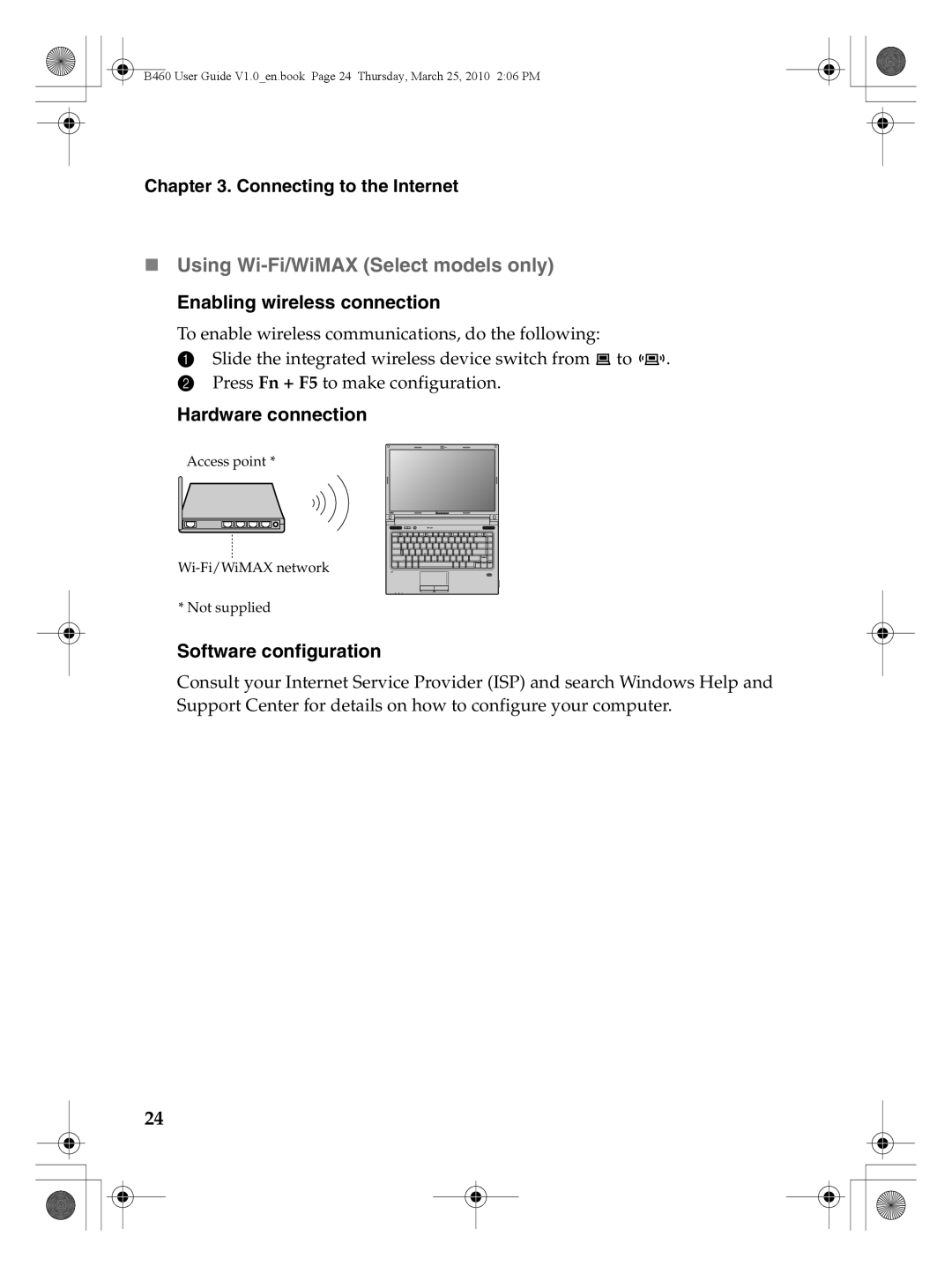 Lenovo B460 manual Hardware connection, Software configuration 