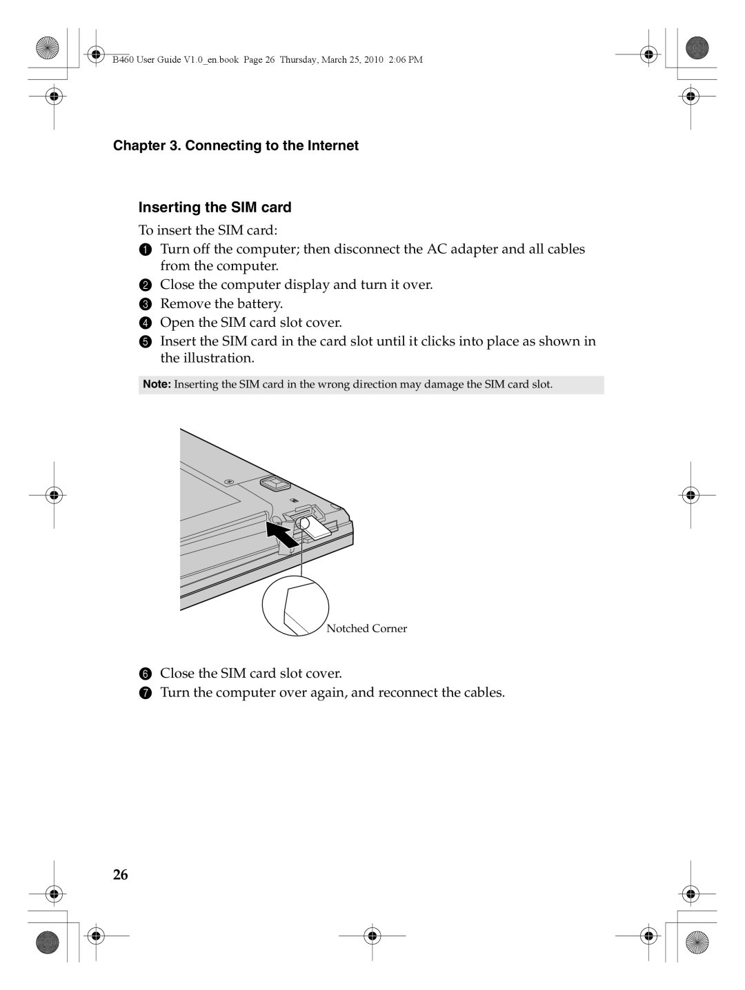 Lenovo B460 manual Inserting the SIM card 