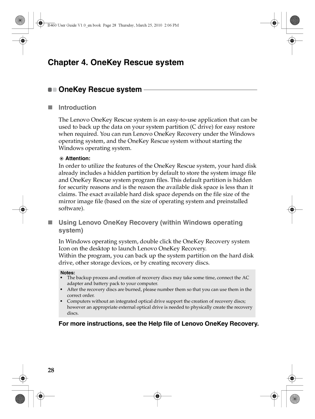 Lenovo B460 manual OneKey Rescue system, „ Introduction 