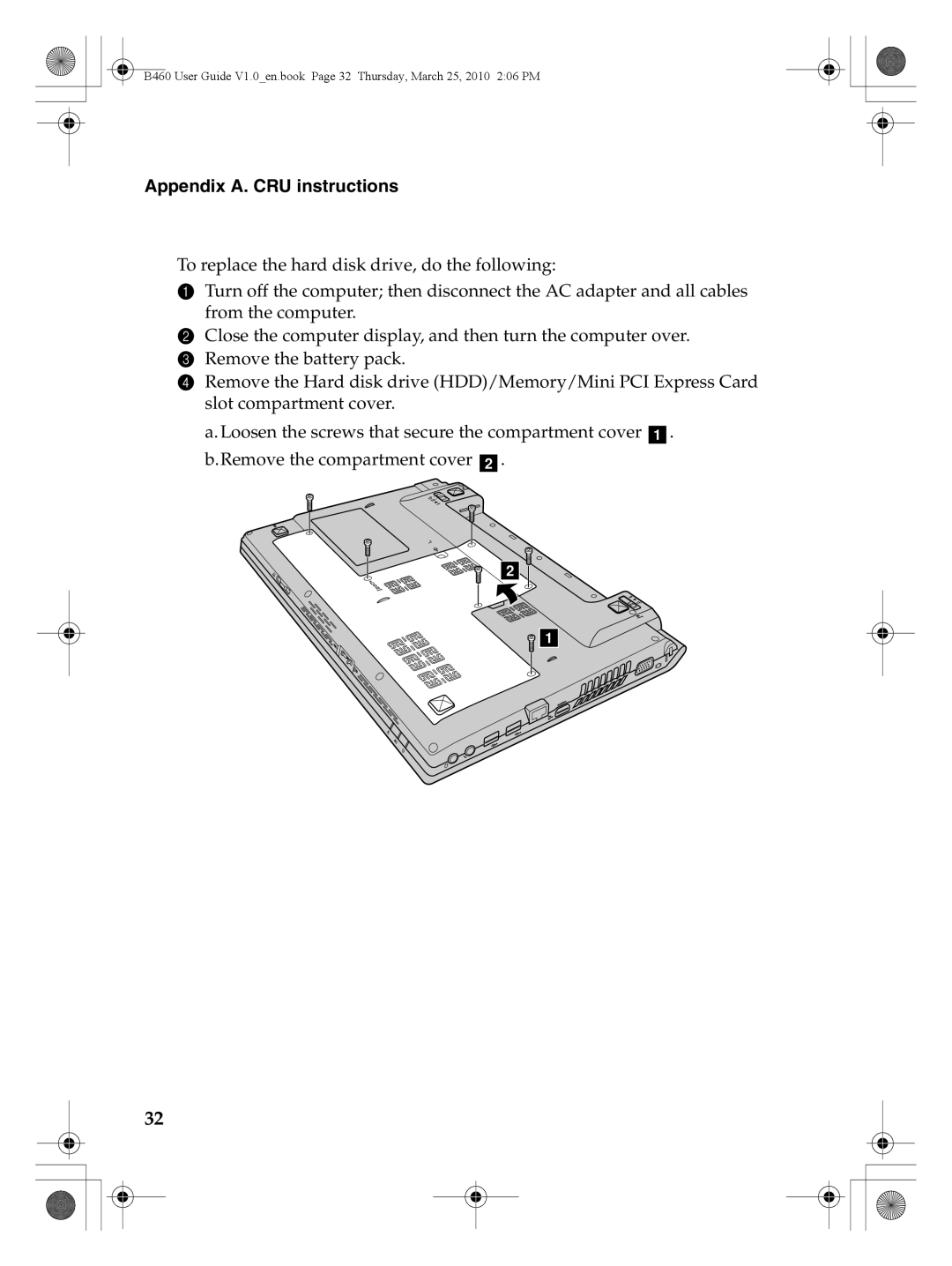 Lenovo B460 manual Appendix A. CRU instructions 