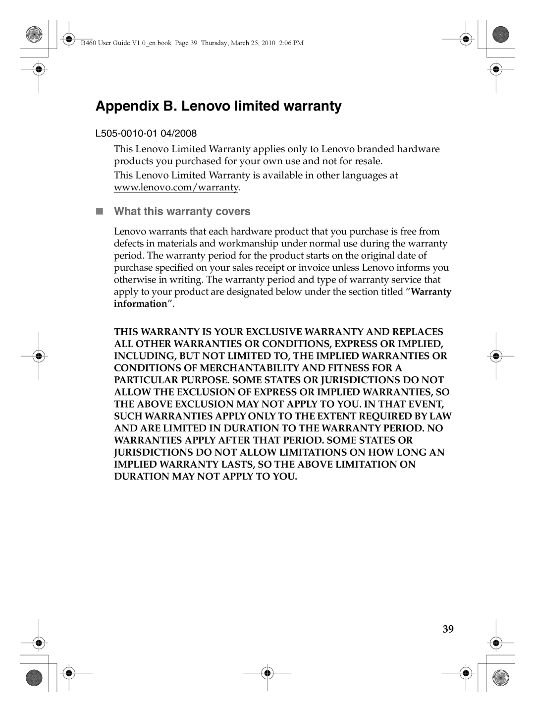 Lenovo B460 manual Appendix B. Lenovo limited warranty, „ What this warranty covers 