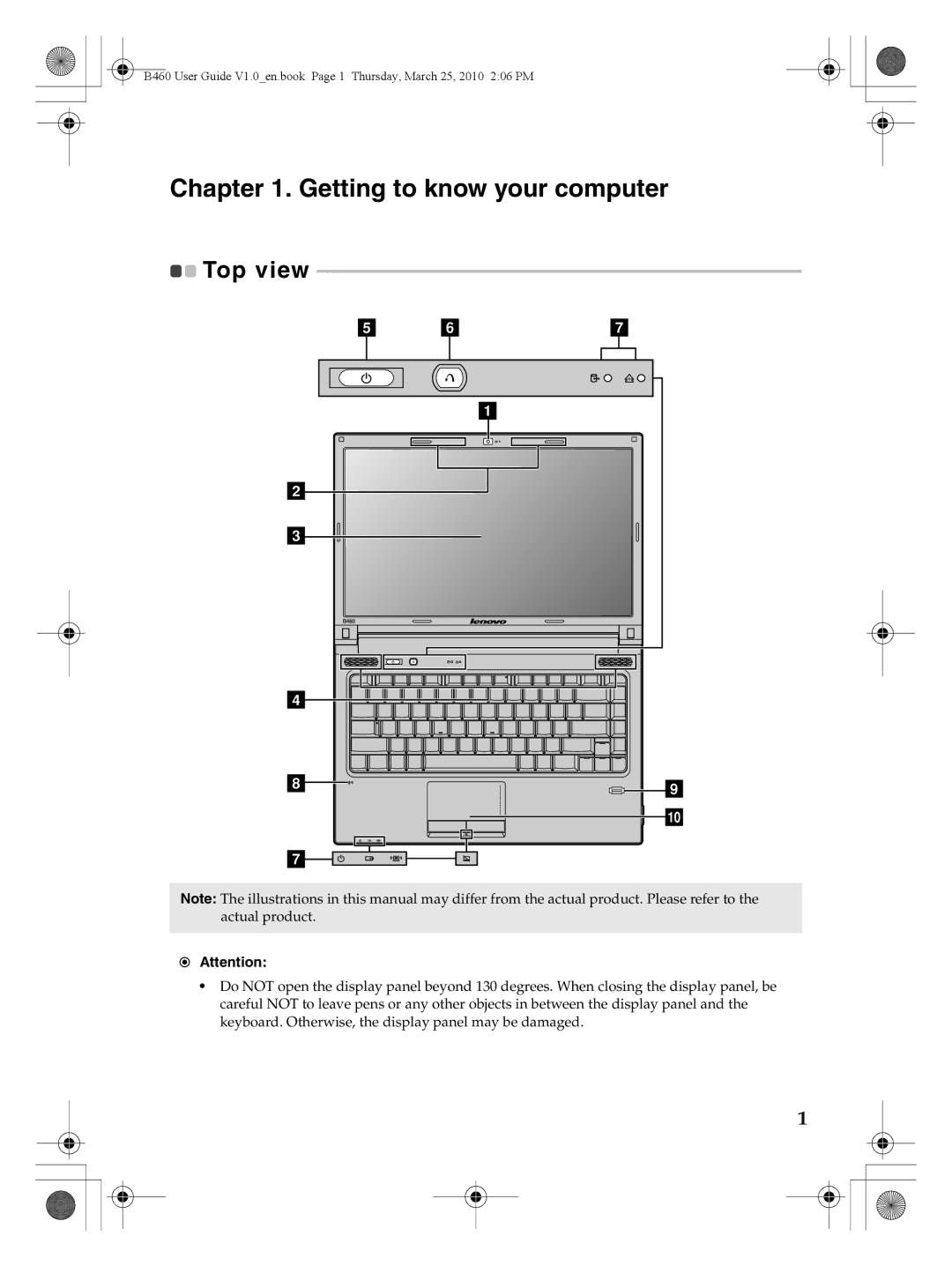 Lenovo B460 manual Getting to know your computer, Top view 