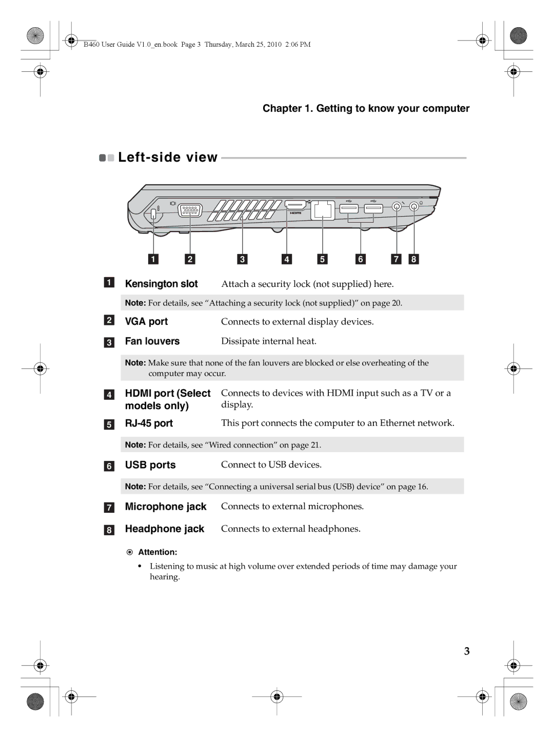 Lenovo B460 manual Left-side view 