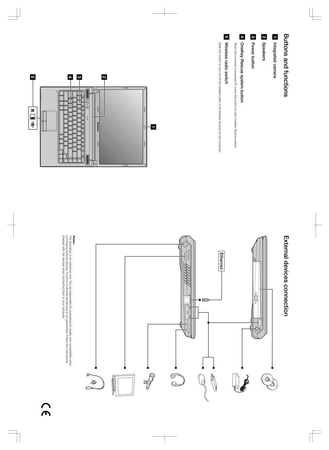 Lenovo B460E warranty Buttons and functions External devices connection, Wireless radio switch, Ethernet 