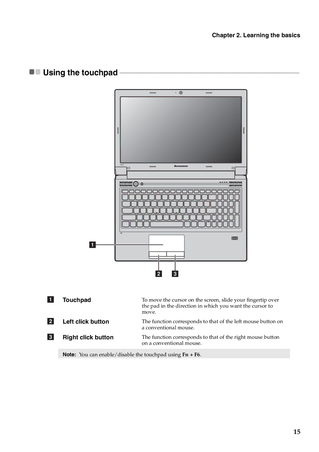 Lenovo V470, B470 manual Left click button, Right click button 