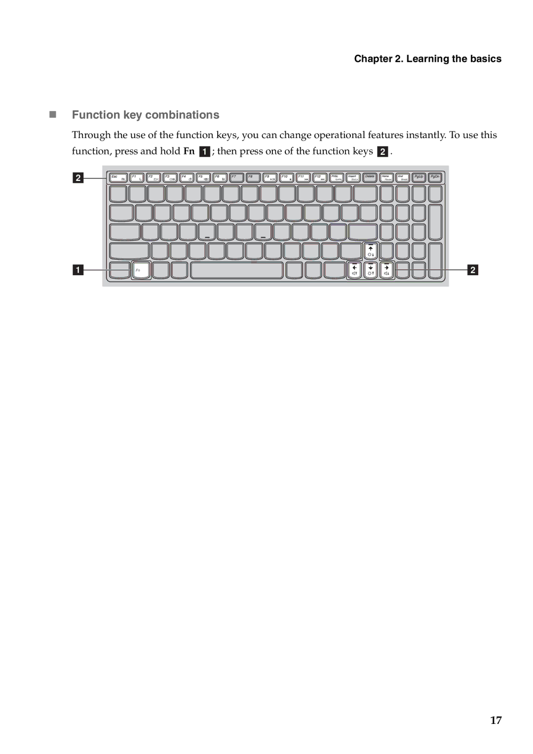 Lenovo V470, B470 manual „ Function key combinations 