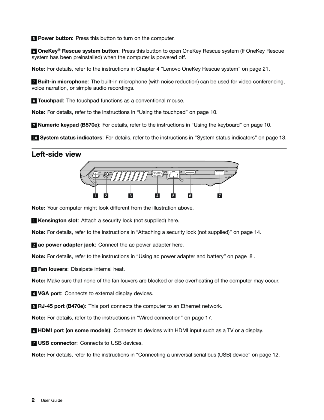 Lenovo B470E manual Left-side view 