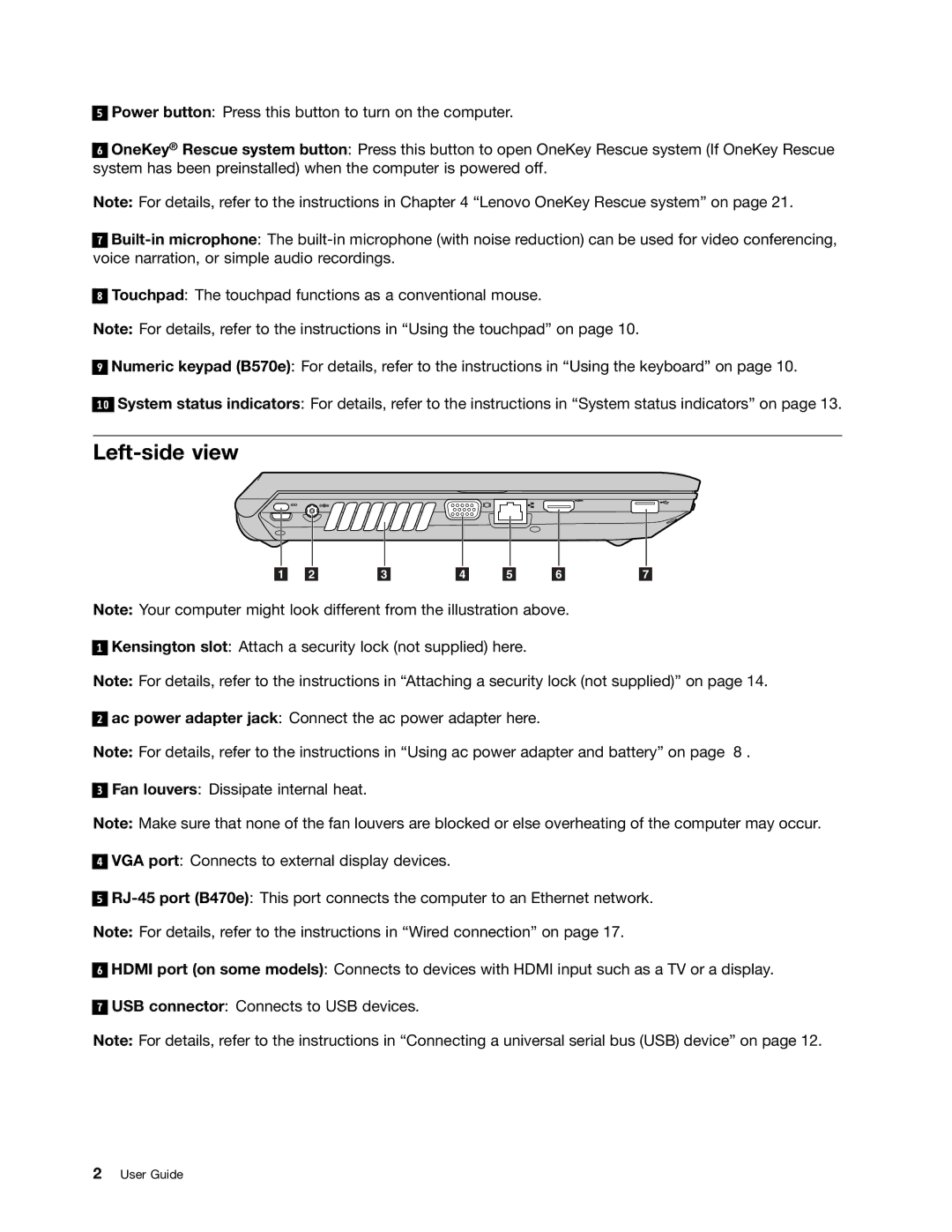 Lenovo B470E manual Left-side view 