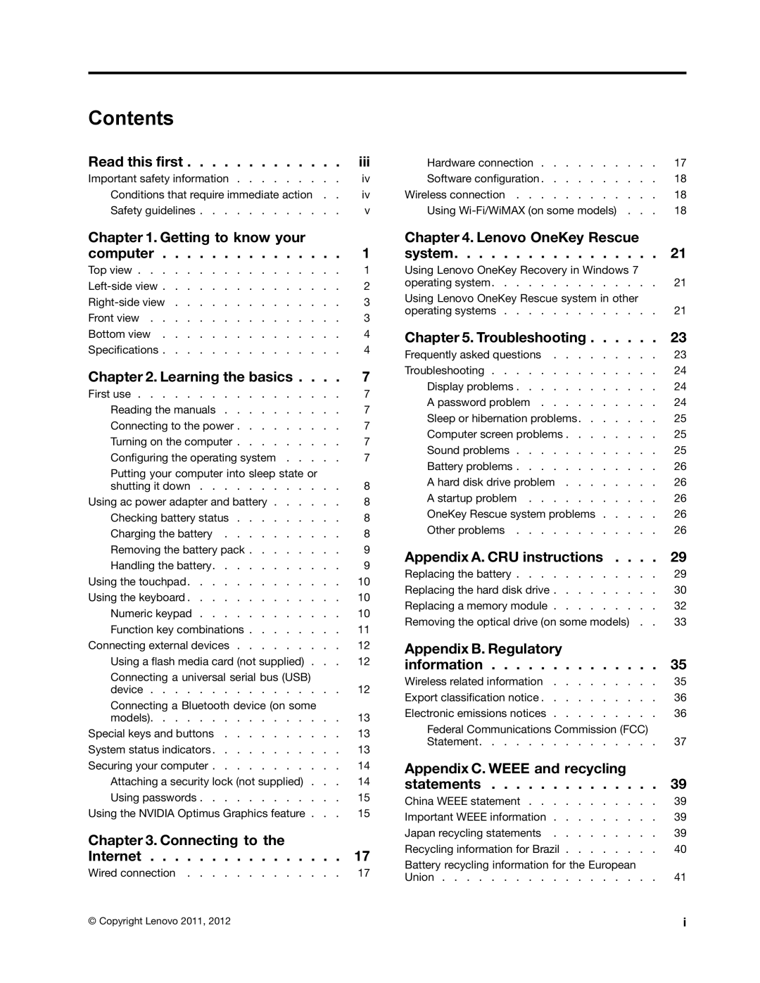 Lenovo B470E manual Contents 