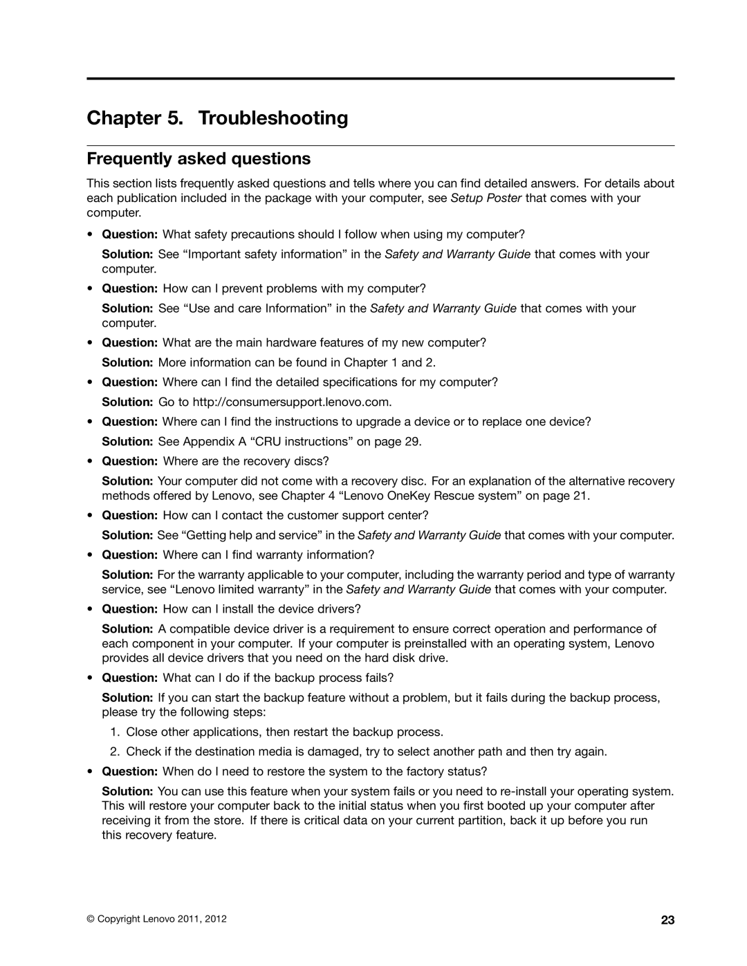 Lenovo B470E manual Troubleshooting, Frequently asked questions 