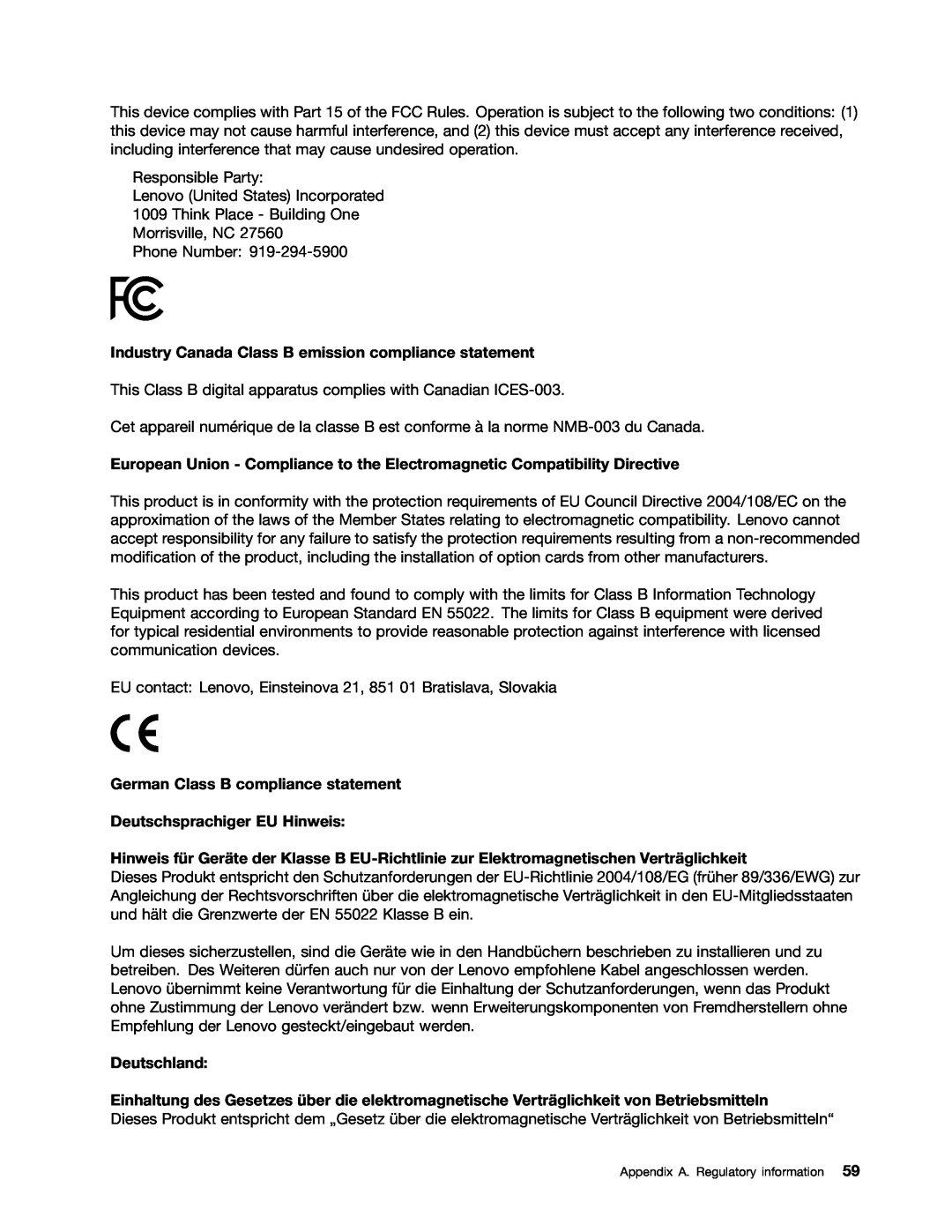 Lenovo B580, B480 manual Industry Canada Class B emission compliance statement, Deutschland 