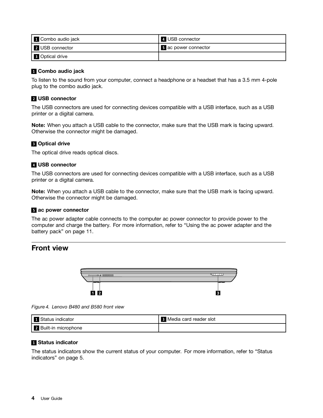 Lenovo B480, B580 manual Front view 