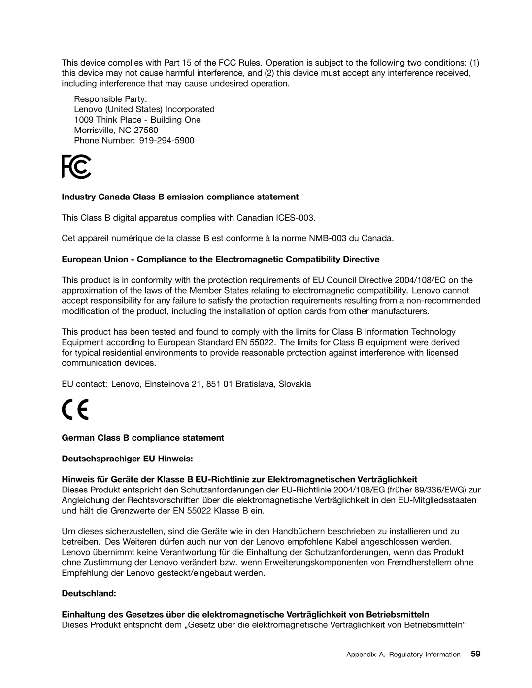 Lenovo B580, B480 manual Industry Canada Class B emission compliance statement 