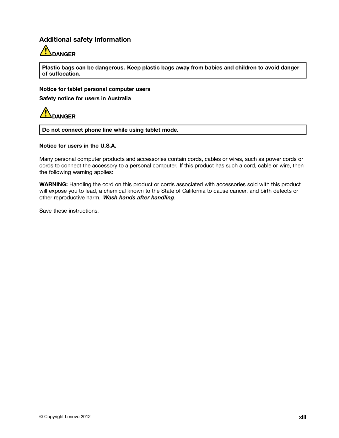 Lenovo B485 manual Additional safety information 