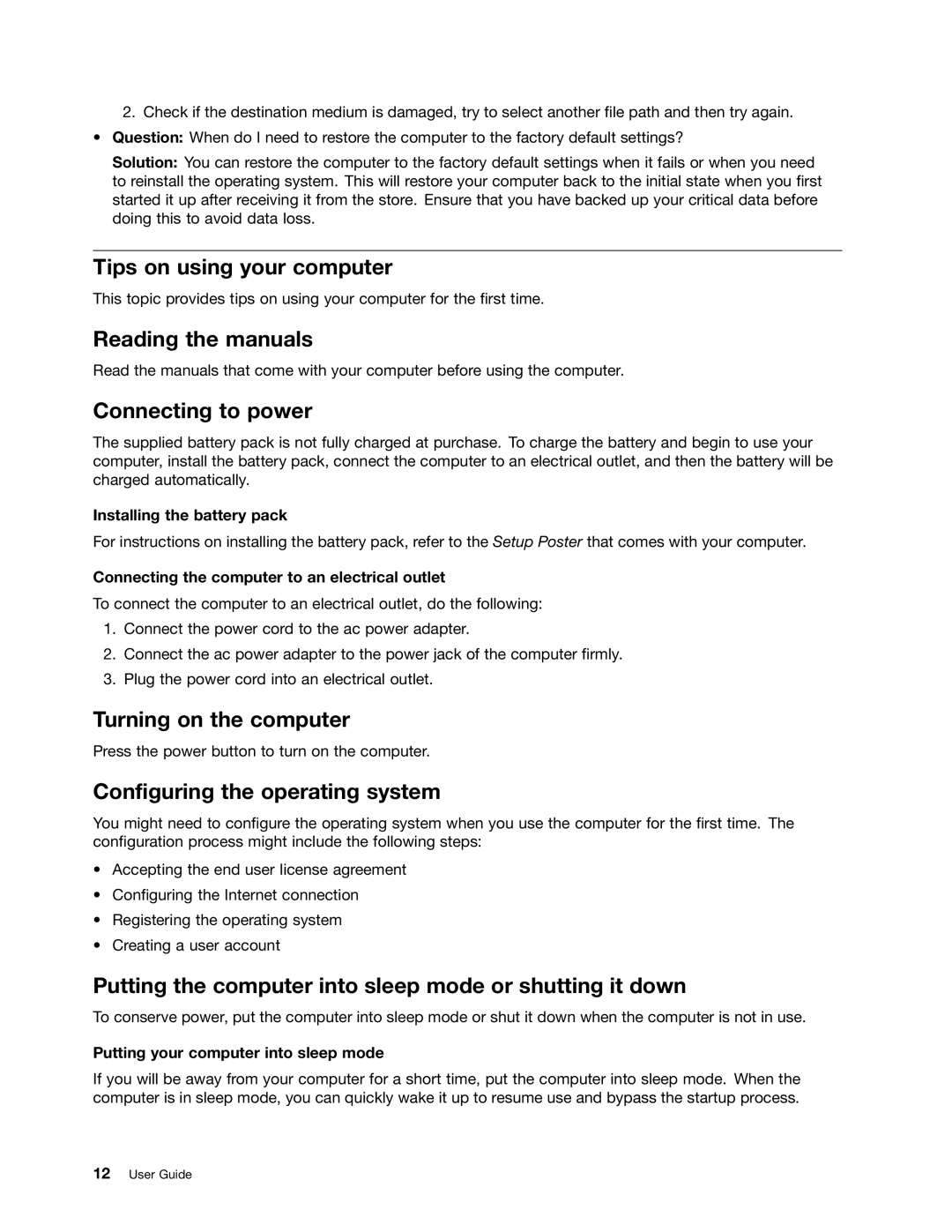 Lenovo B485 Tips on using your computer, Reading the manuals, Connecting to power, Turning on the computer 