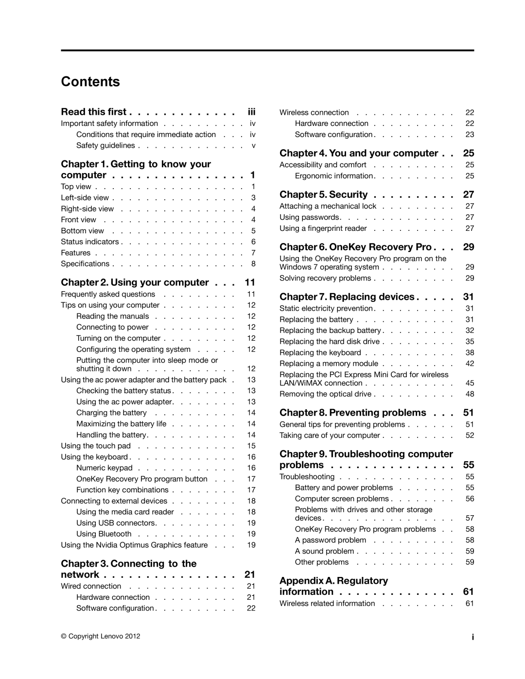 Lenovo B485 manual Contents 