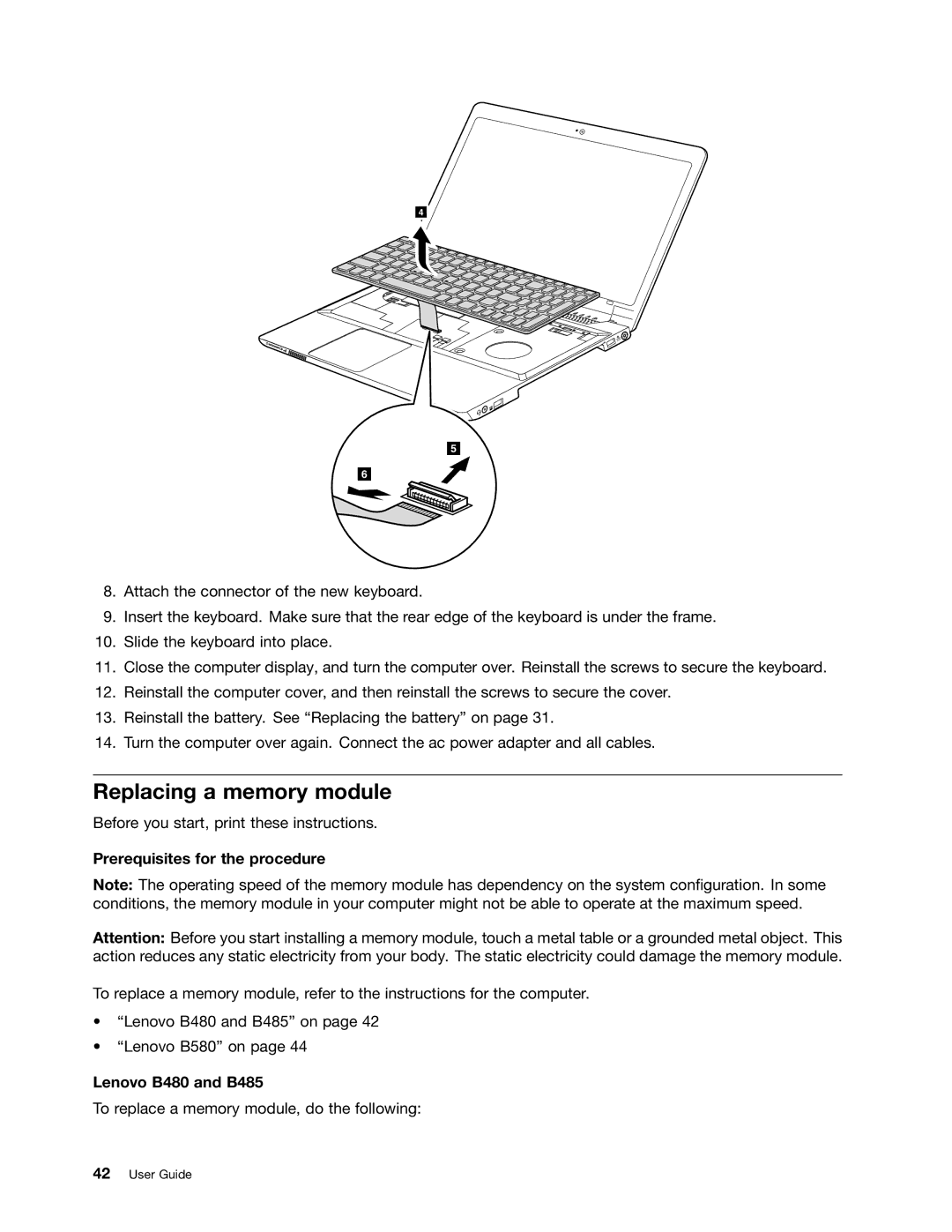 Lenovo B485 manual Replacing a memory module, Prerequisites for the procedure 