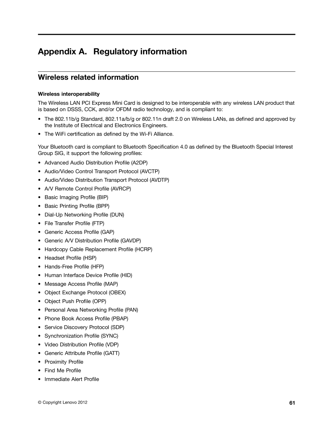 Lenovo B485 manual Appendix A. Regulatory information, Wireless related information, Wireless interoperability 