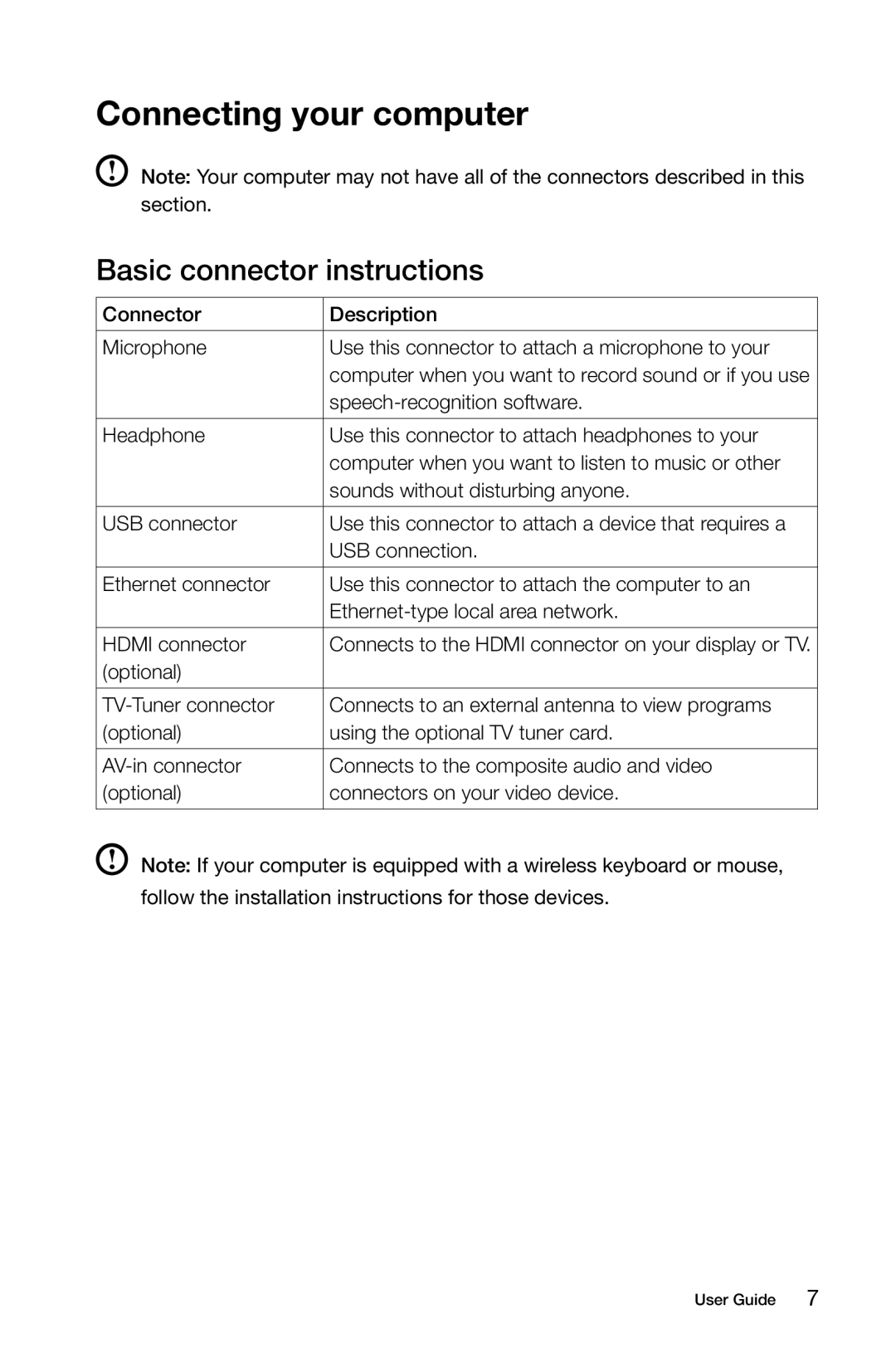 Lenovo 10097/2566, B545, B345, B340, 10101/3363 [B540p], 10098/2567 Connecting your computer, Basic connector instructions 