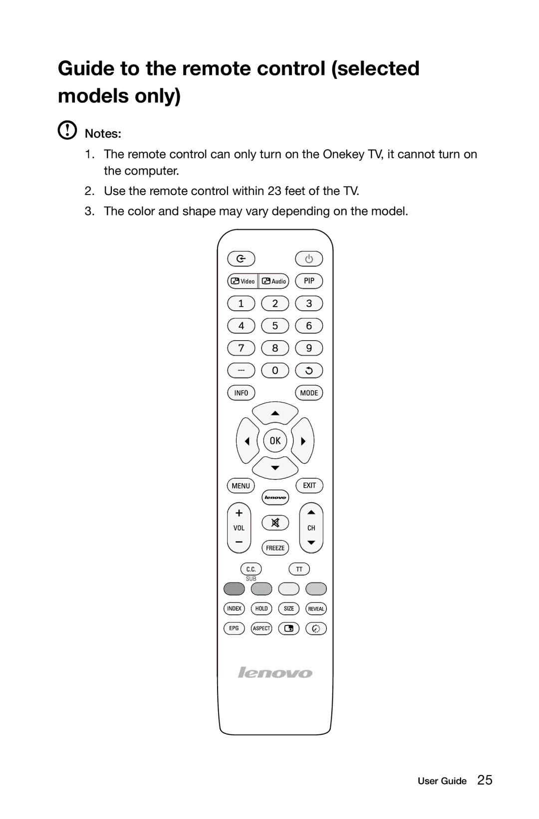 Lenovo B545, B345, B340, 10101/3363 [B540p], 10098/2567, 10099/2568 manual Guide to the remote control selected models only 