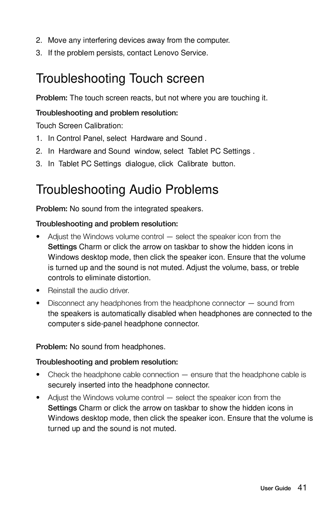 Lenovo B545, B345, B340, 10101/3363 [B540p], 10098/2567 Troubleshooting Touch screen, Troubleshooting Audio Problems 