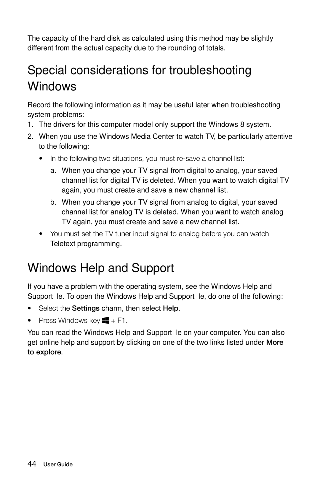 Lenovo B340, B540p, B545, B345, 10101/3363 manual Special considerations for troubleshooting Windows, Windows Help and Support 