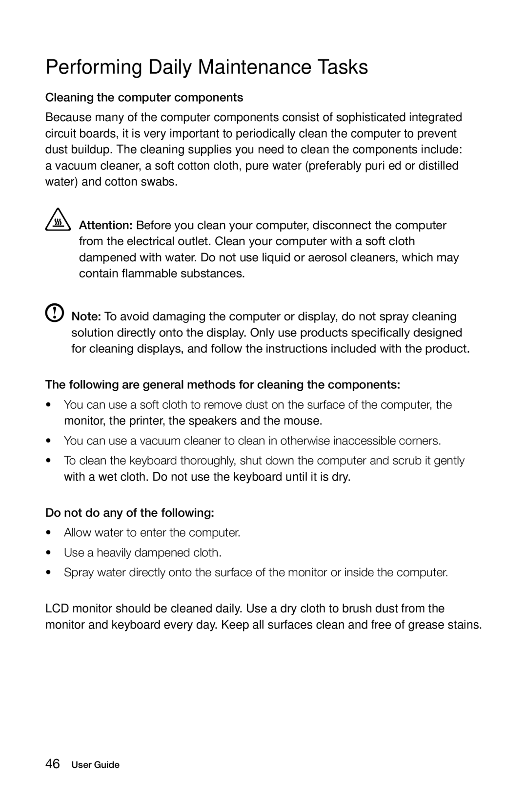 Lenovo B545, B345, B340, 10101/3363 [B540p], 10098/2567, 10099/2568 [B540] manual Performing Daily Maintenance Tasks 