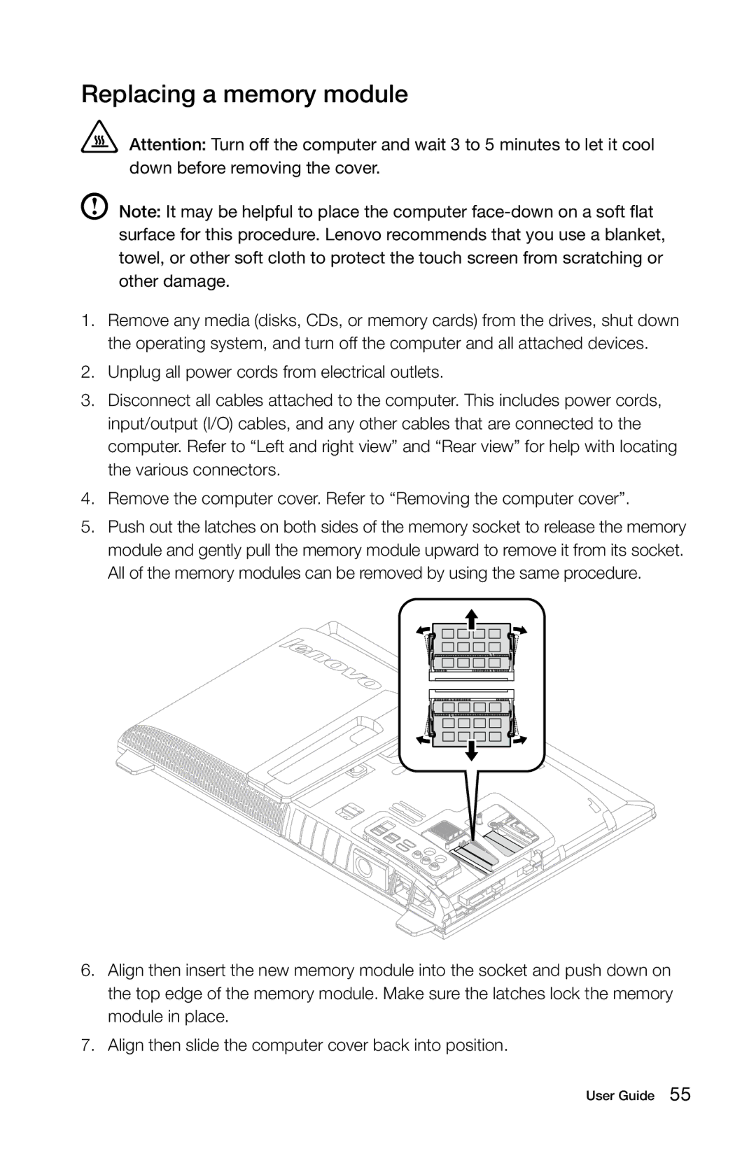 Lenovo B545, B345, 10101/3363 [B540p], 10098/2567, 10099/2568 [B540], 10097/2566 [B340] Replacing a memory module 