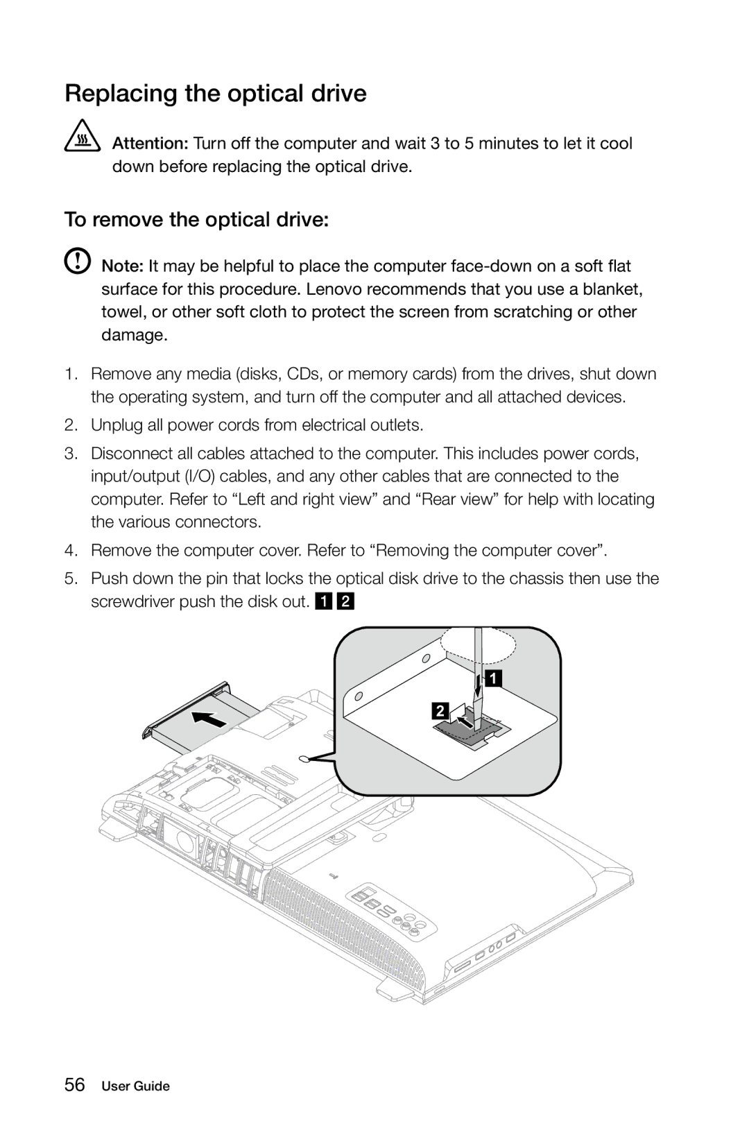 Lenovo B545, B345, B340, 10101/3363 [B540p], 10098/2567 manual Replacing the optical drive, To remove the optical drive 