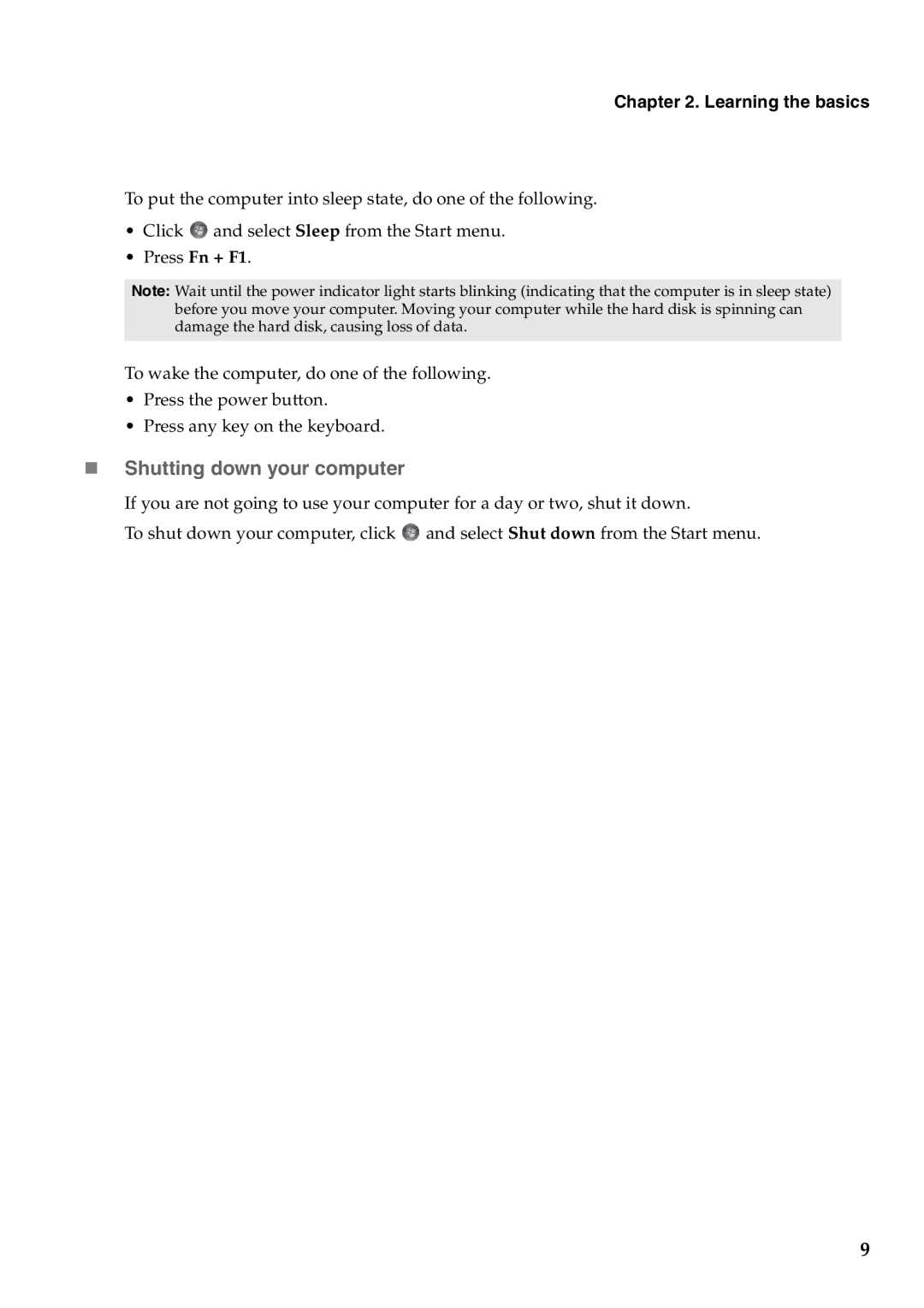 Lenovo B560 manual „ Shutting down your computer, Learning the basics 