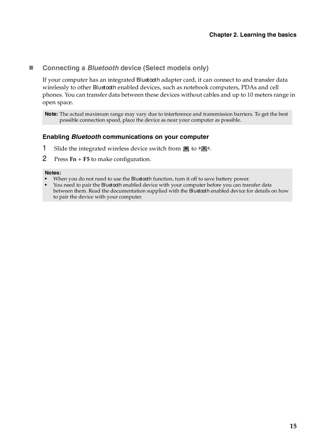 Lenovo B560 manual „ Connecting a Bluetooth device Select models only, Enabling Bluetooth communications on your computer 