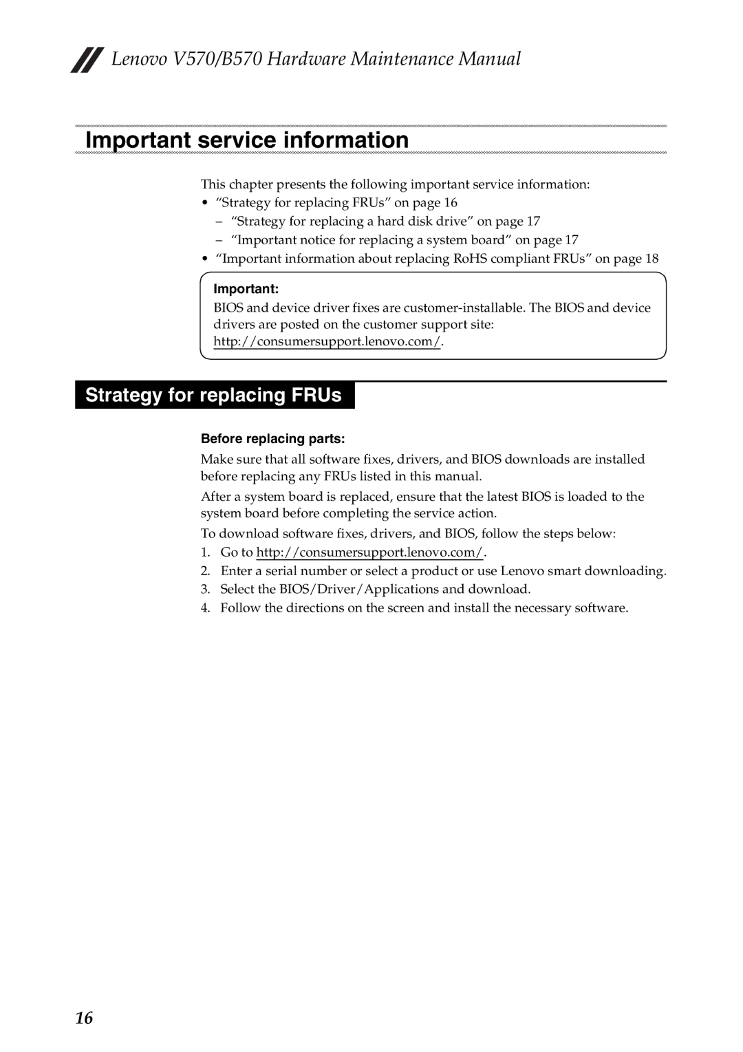 Lenovo B570, V570 manual Strategy for replacing FRUs, Before replacing parts 