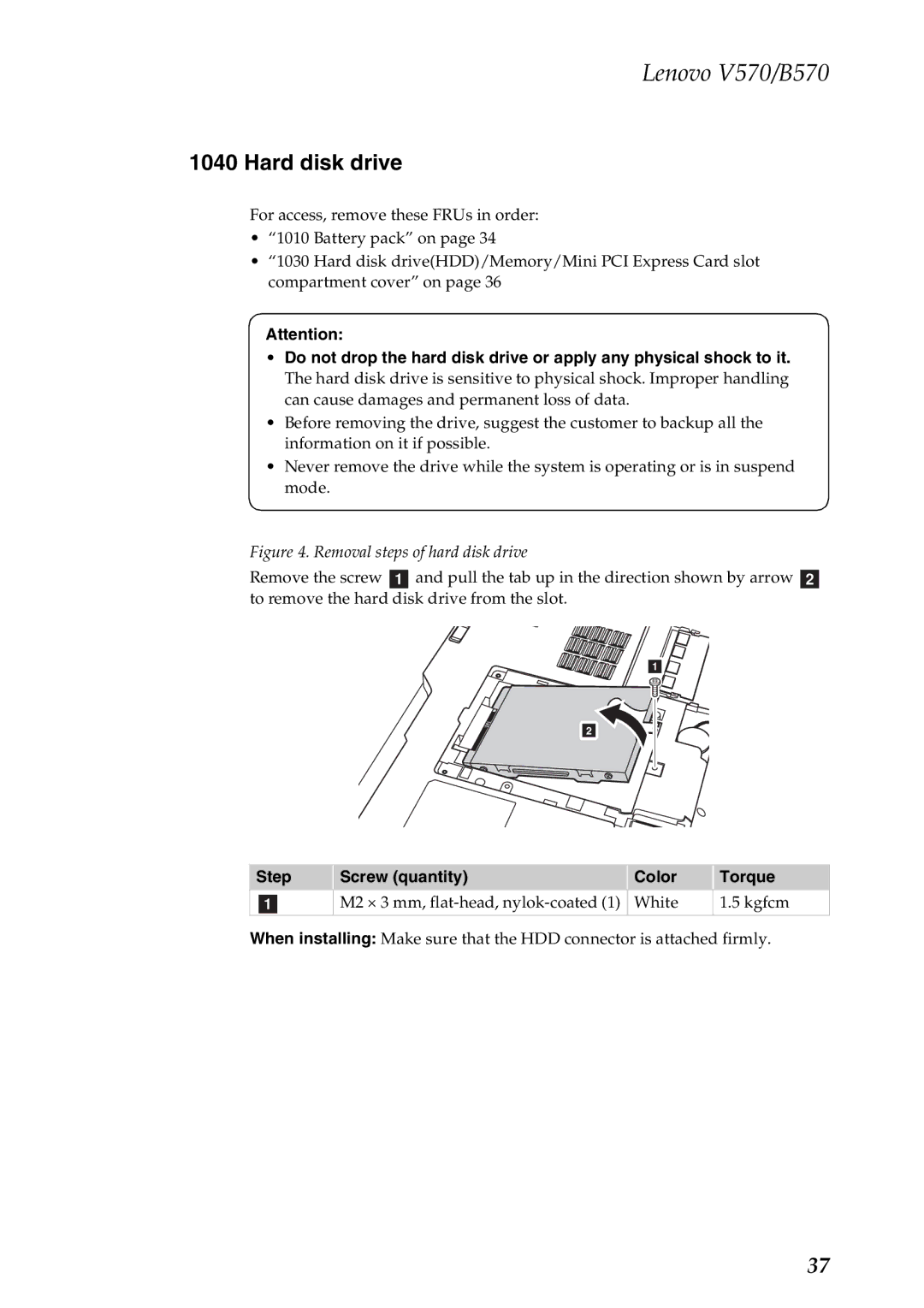 Lenovo V570, B570 manual Hard disk drive, Removal steps of hard disk drive 