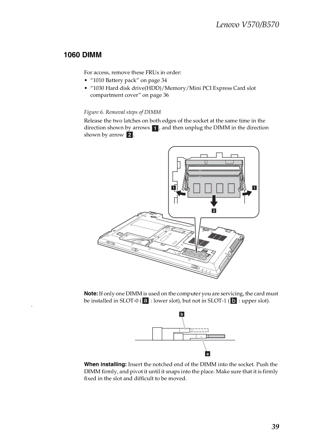 Lenovo V570, B570 manual Removal steps of Dimm 