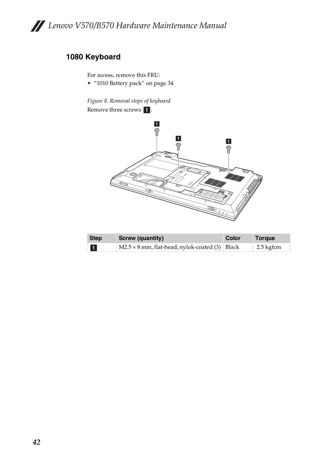 Lenovo B570, V570 manual Keyboard, Removal steps of keyboard 