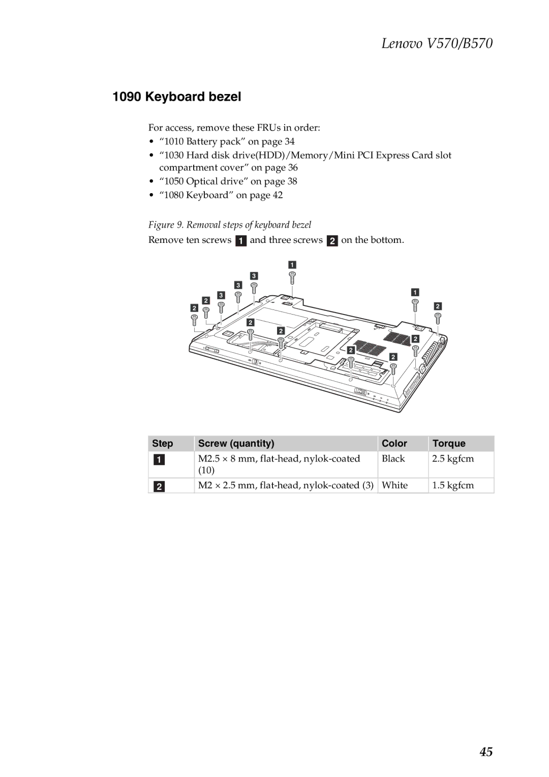 Lenovo V570, B570 manual Keyboard bezel, Removal steps of keyboard bezel 