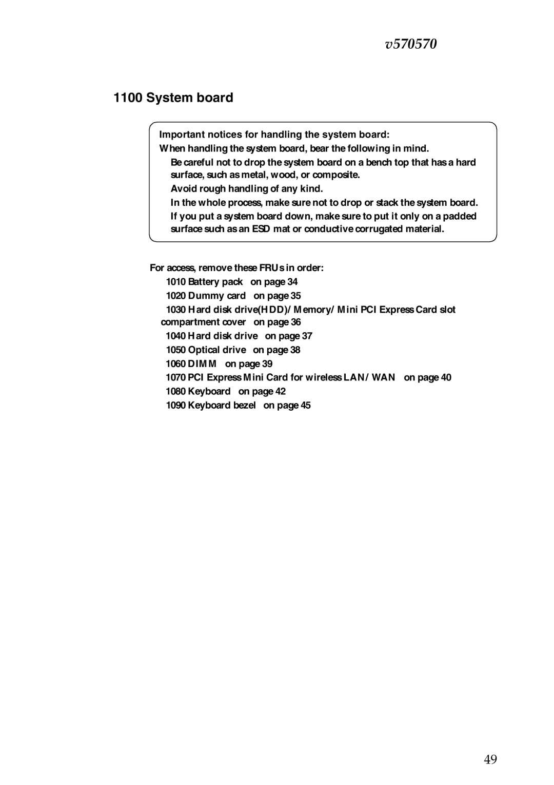 Lenovo V570, B570 manual System board, Important notices for handling the system board 