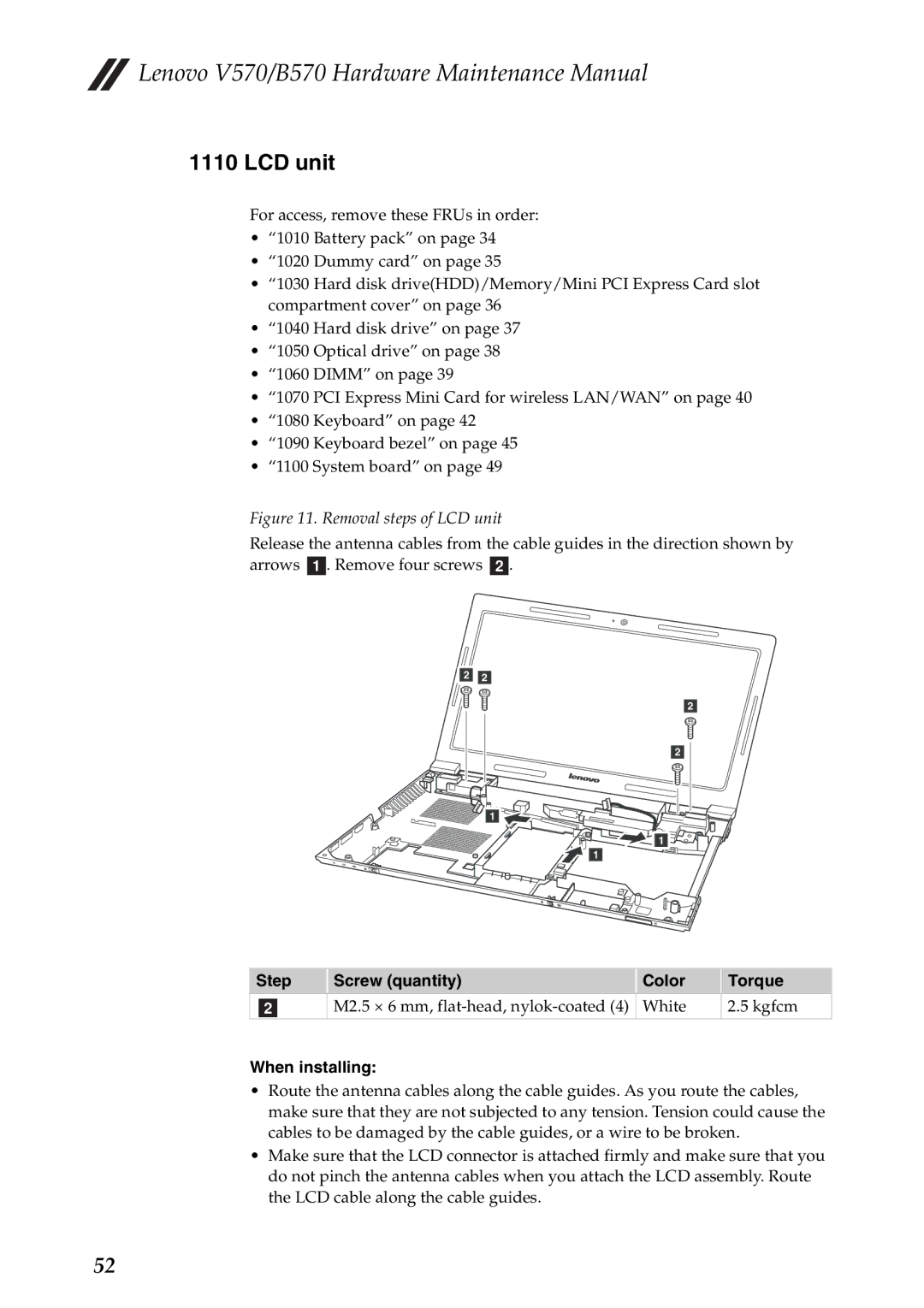 Lenovo B570, V570 manual Removal steps of LCD unit 