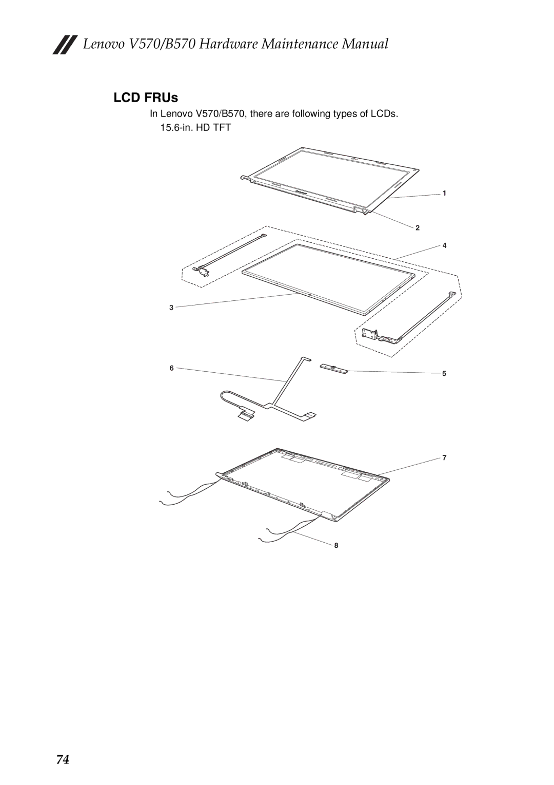 Lenovo B570, V570 manual LCD FRUs 