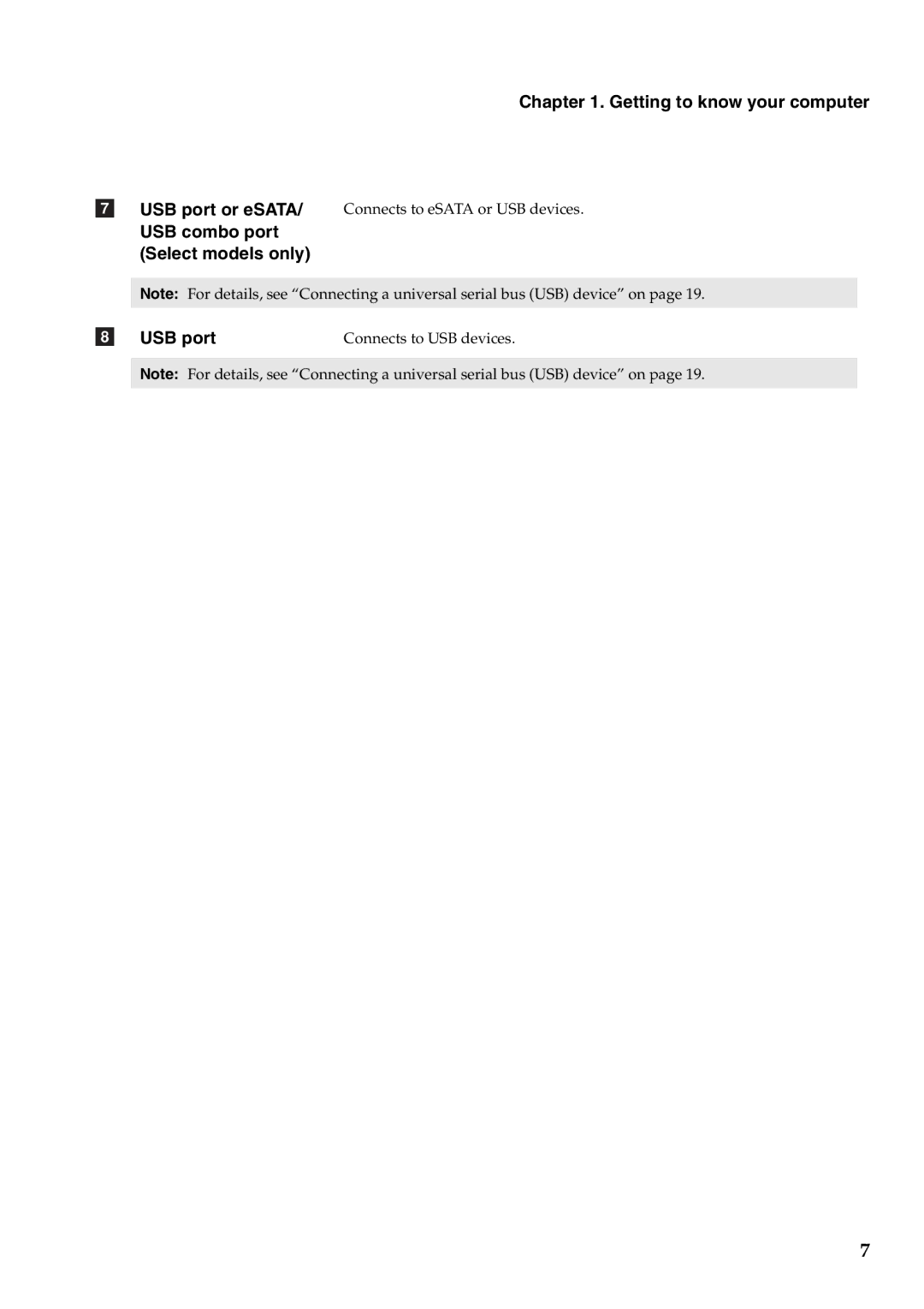 Lenovo B570E manual USB port 