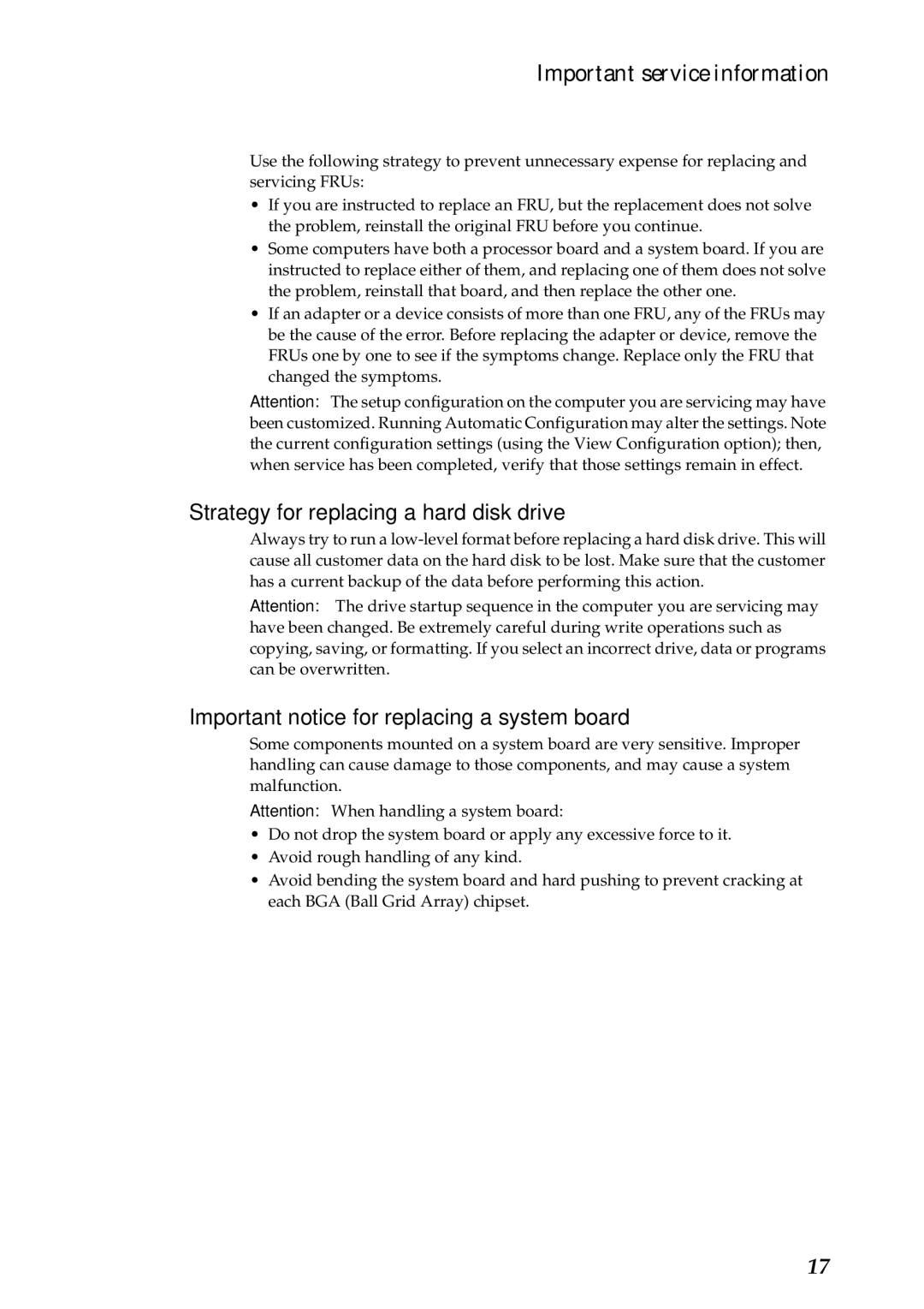 Lenovo B575 manual Strategy for replacing a hard disk drive, Important notice for replacing a system board 