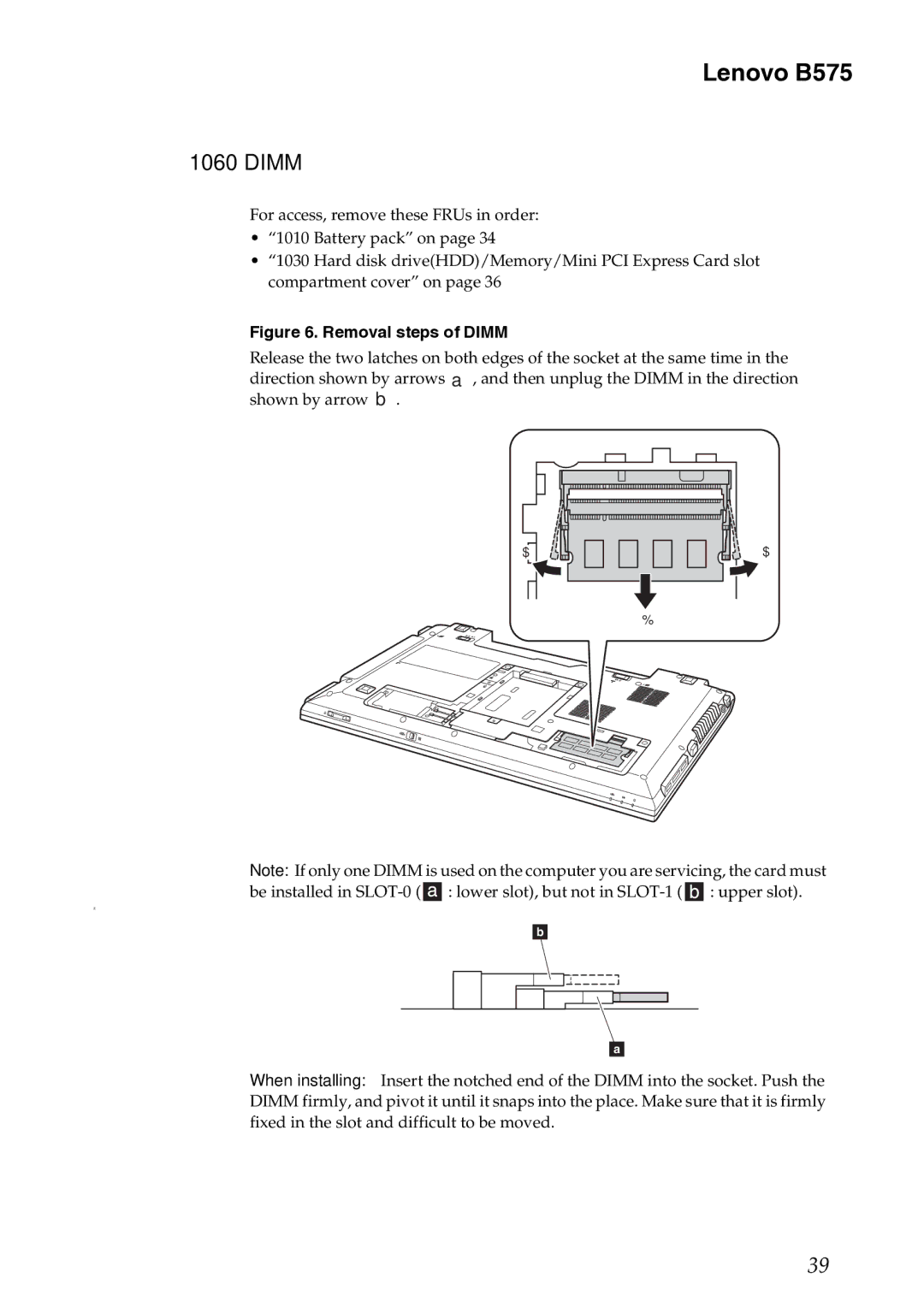 Lenovo B575 manual Removal steps of Dimm 