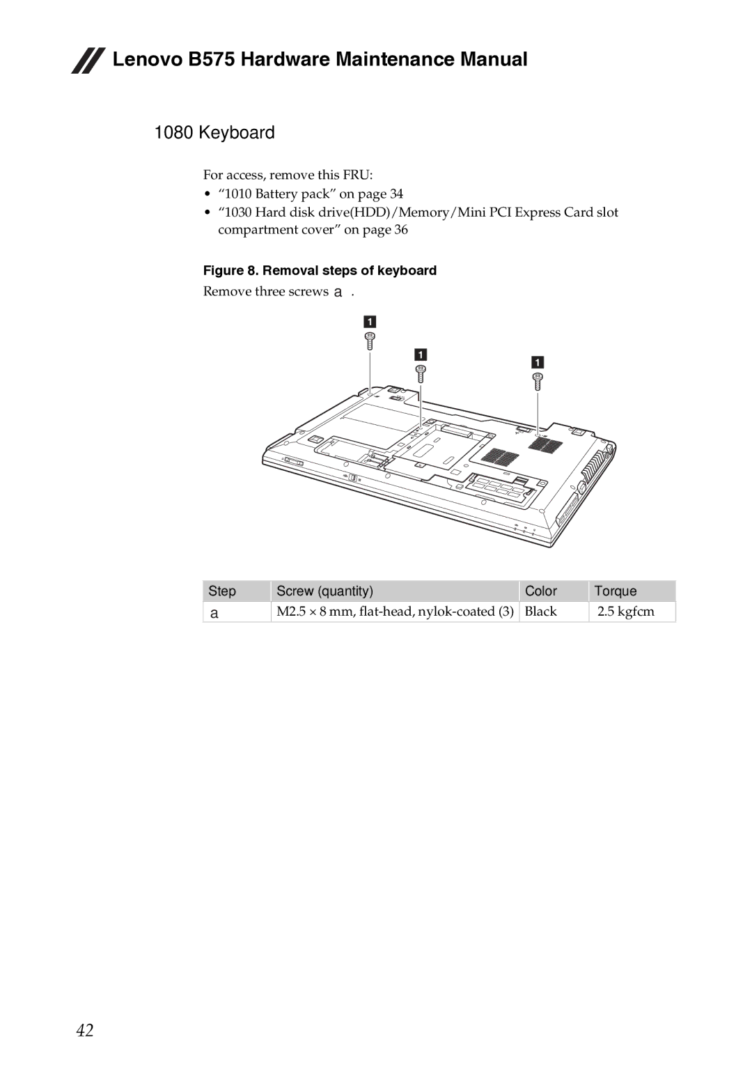 Lenovo B575 manual Keyboard, Removal steps of keyboard 