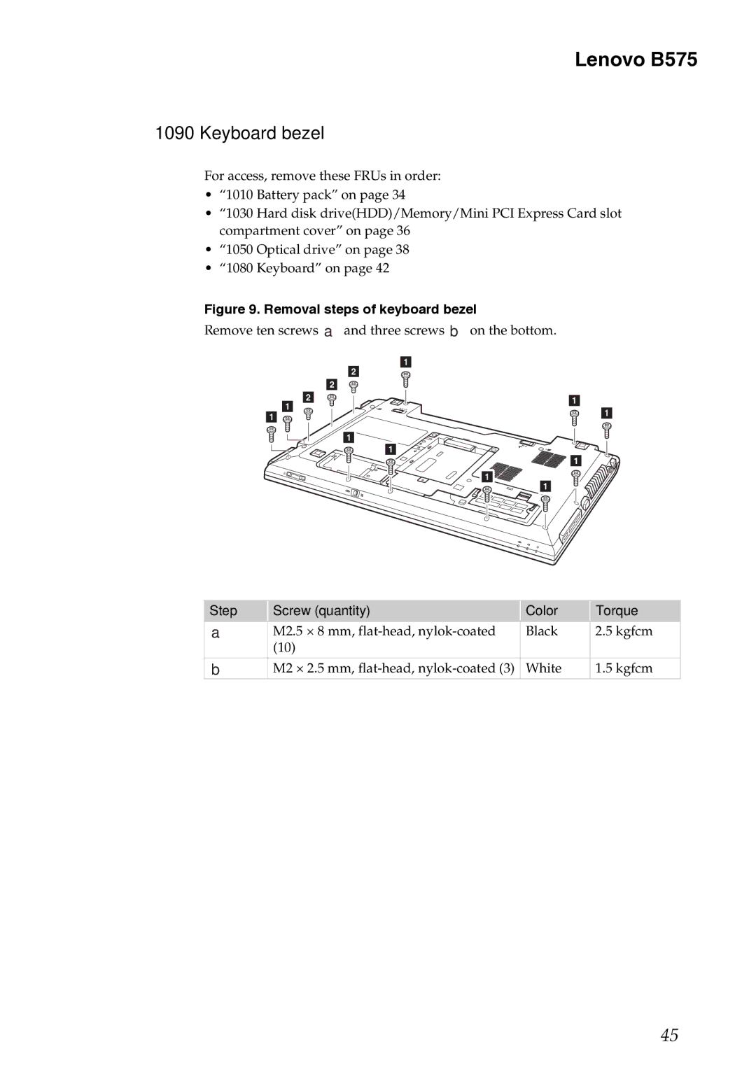 Lenovo B575 manual Keyboard bezel, Removal steps of keyboard bezel 