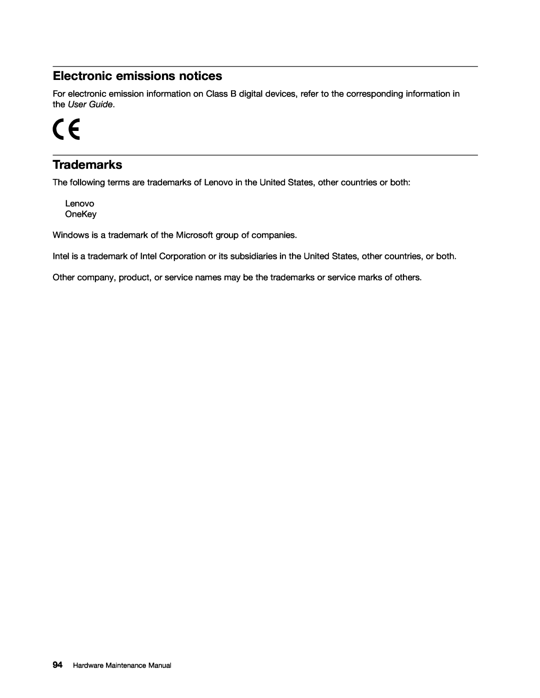 Lenovo B575E manual Electronic emissions notices, Trademarks 