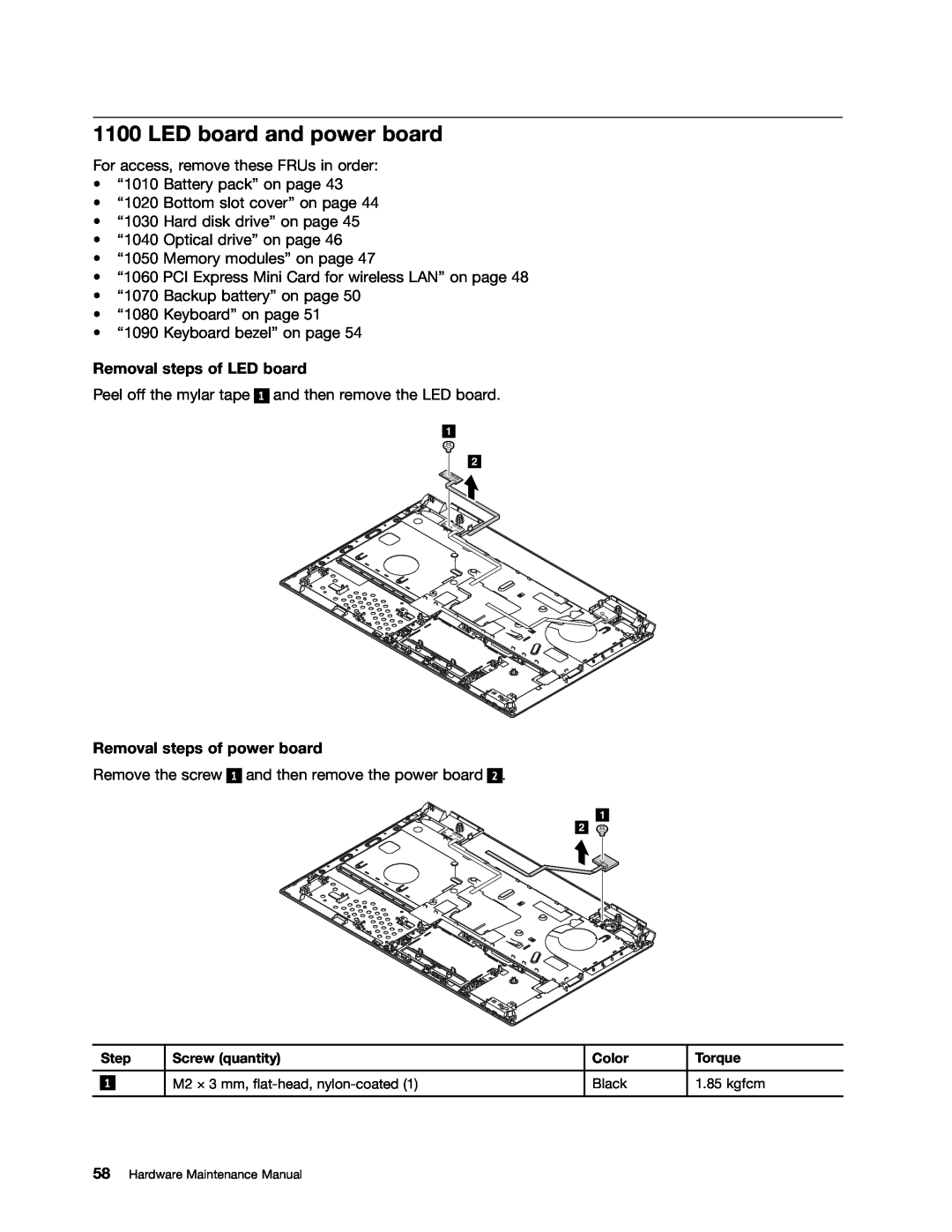 Lenovo B575E manual LED board and power board, Removal steps of LED board, Removal steps of power board 