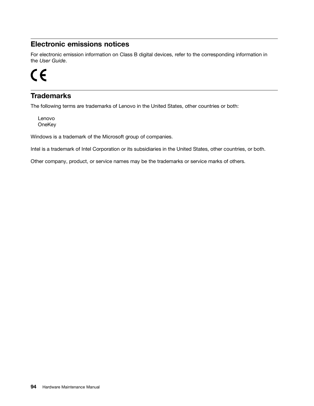 Lenovo B575E manual Electronic emissions notices, Trademarks 