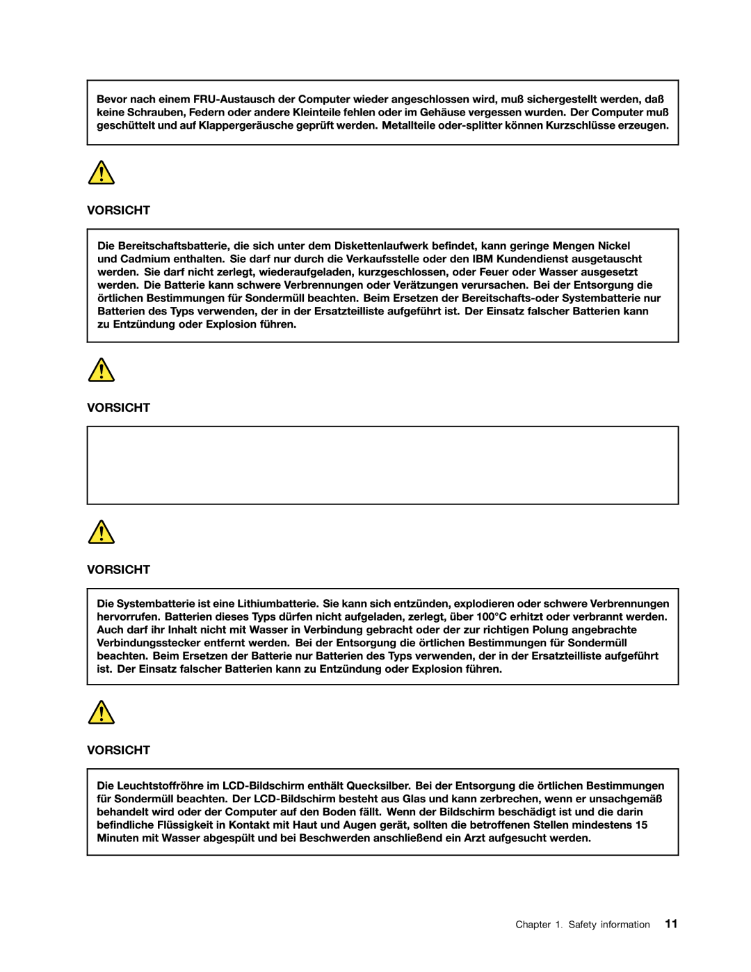 Lenovo B575E manual Vorsicht 