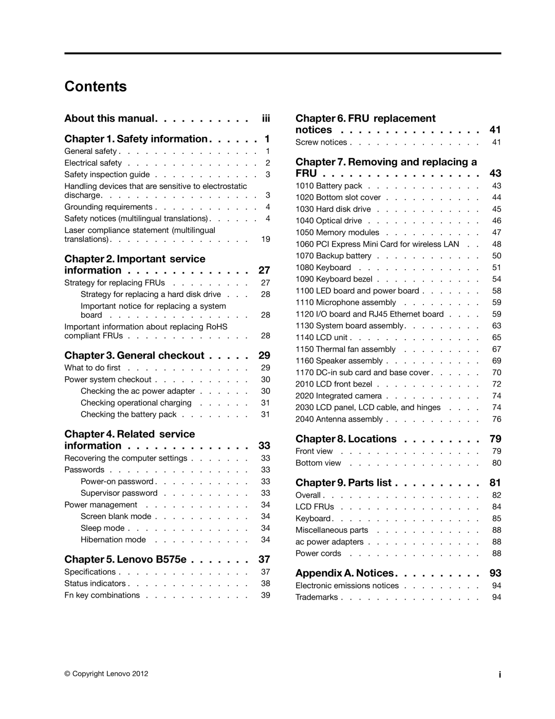 Lenovo B575E manual Contents 