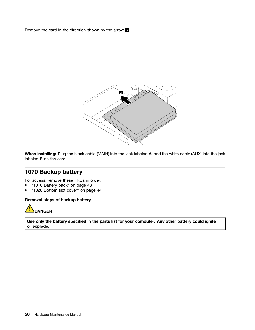 Lenovo B575E manual Backup battery 